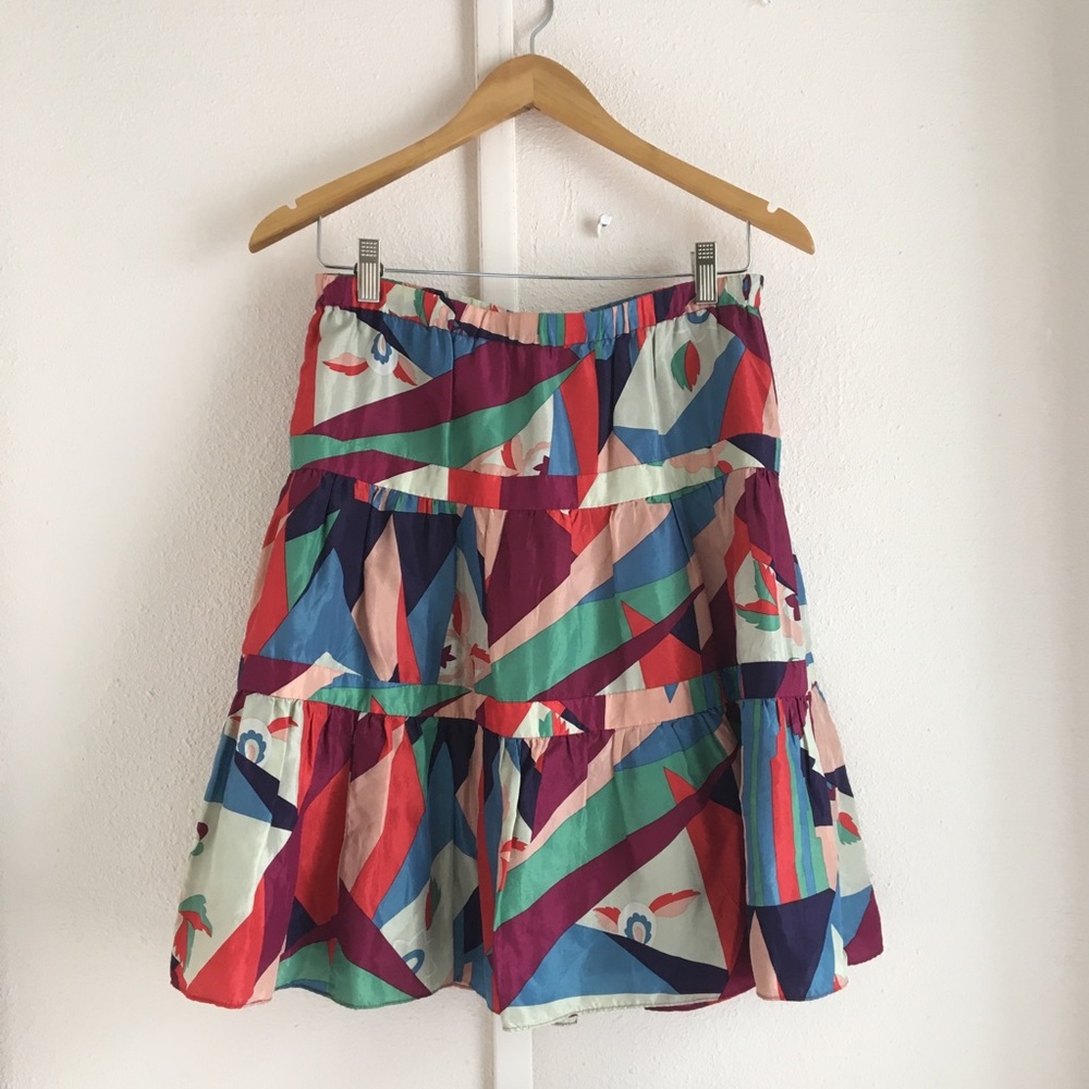 Marc Jacobs Red Green Ruffle Tiered Midi Skirt